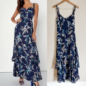 Stunning Sweetness Navy Blue Floral Burnout Maxi Dress